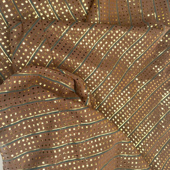 NWT Handmade Brown & Gold Scarf by Sana – Geometric Glow Design - Picture 2 of 12